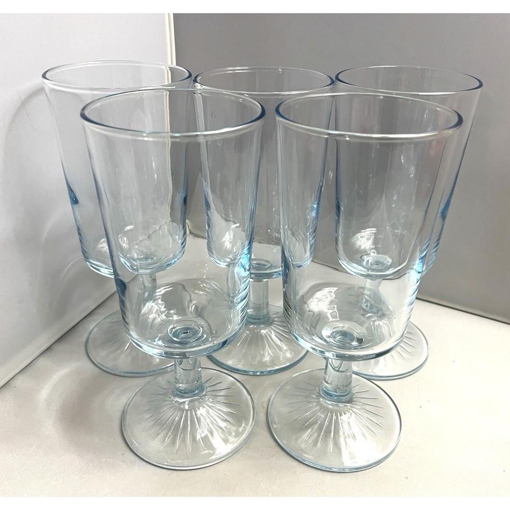Vintage Libbey Water Goblet Star Sapphire Blue Tint DUZ Promo 1950s Set of 5